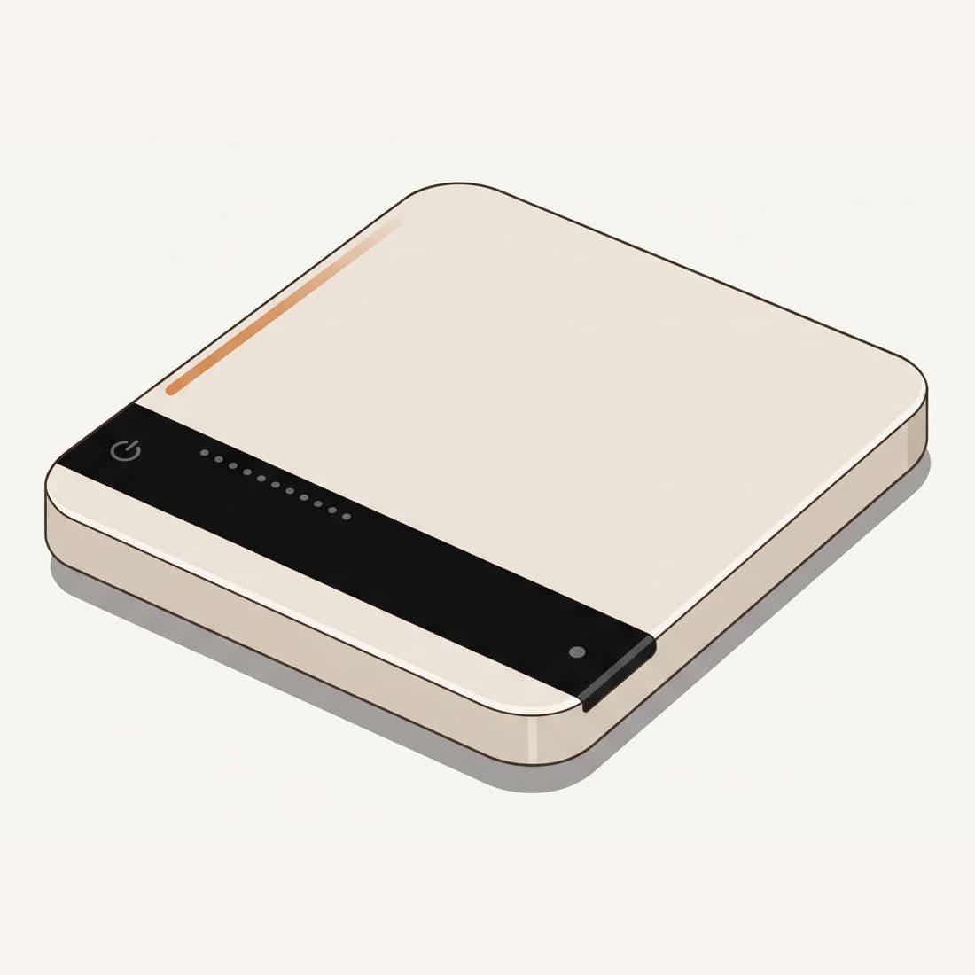 Our drawing of the Acaia Lunar espresso scale, a flat pad seen from the front right
