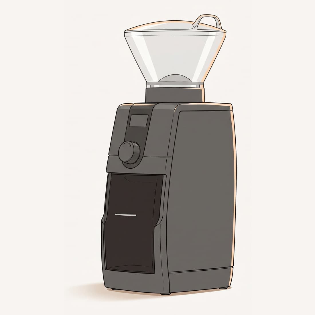 Our drawing of the Baratza Encore ESP Pro coffee grinder, three-quarter view from the front right