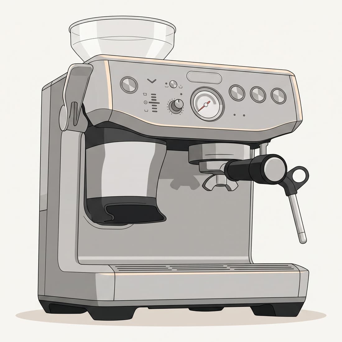 Our drawing of the Breville Barista Express Impress, three-quarter view from the front right