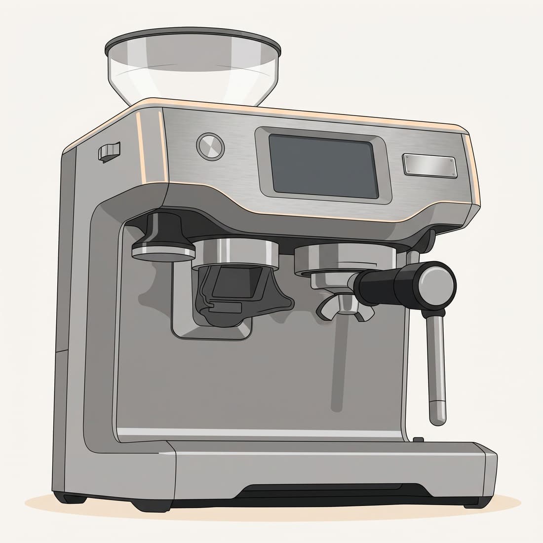 Our drawing of the Breville Barista Touch, three-quarter view from the front right