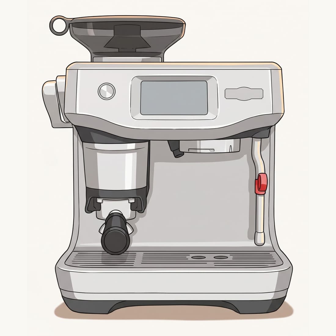 Our drawing of the Breville Barista Touch Impress espresso machine, three-quarter view from the front right