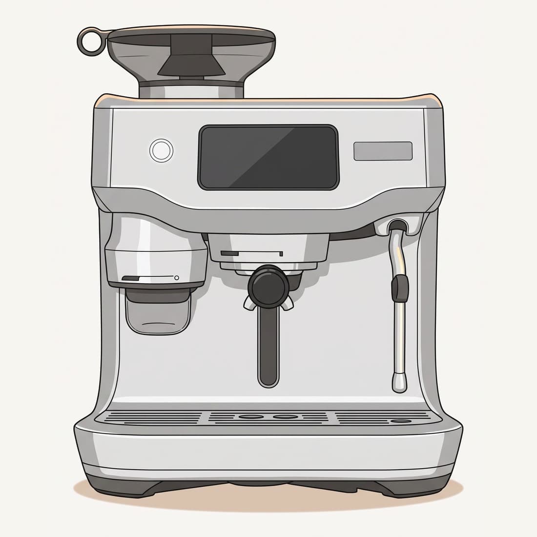 Our drawing of the Breville Oracle Dual Boiler espresso machine, three-quarter view from the front right