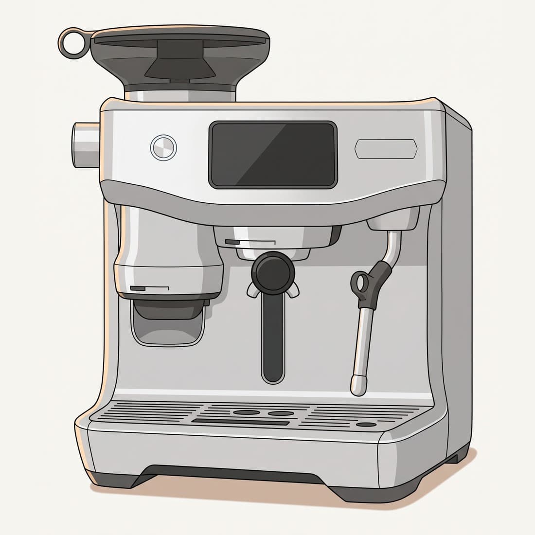 Our drawing of the Breville Oracle Jet espresso machine, three-quarter view from the front right