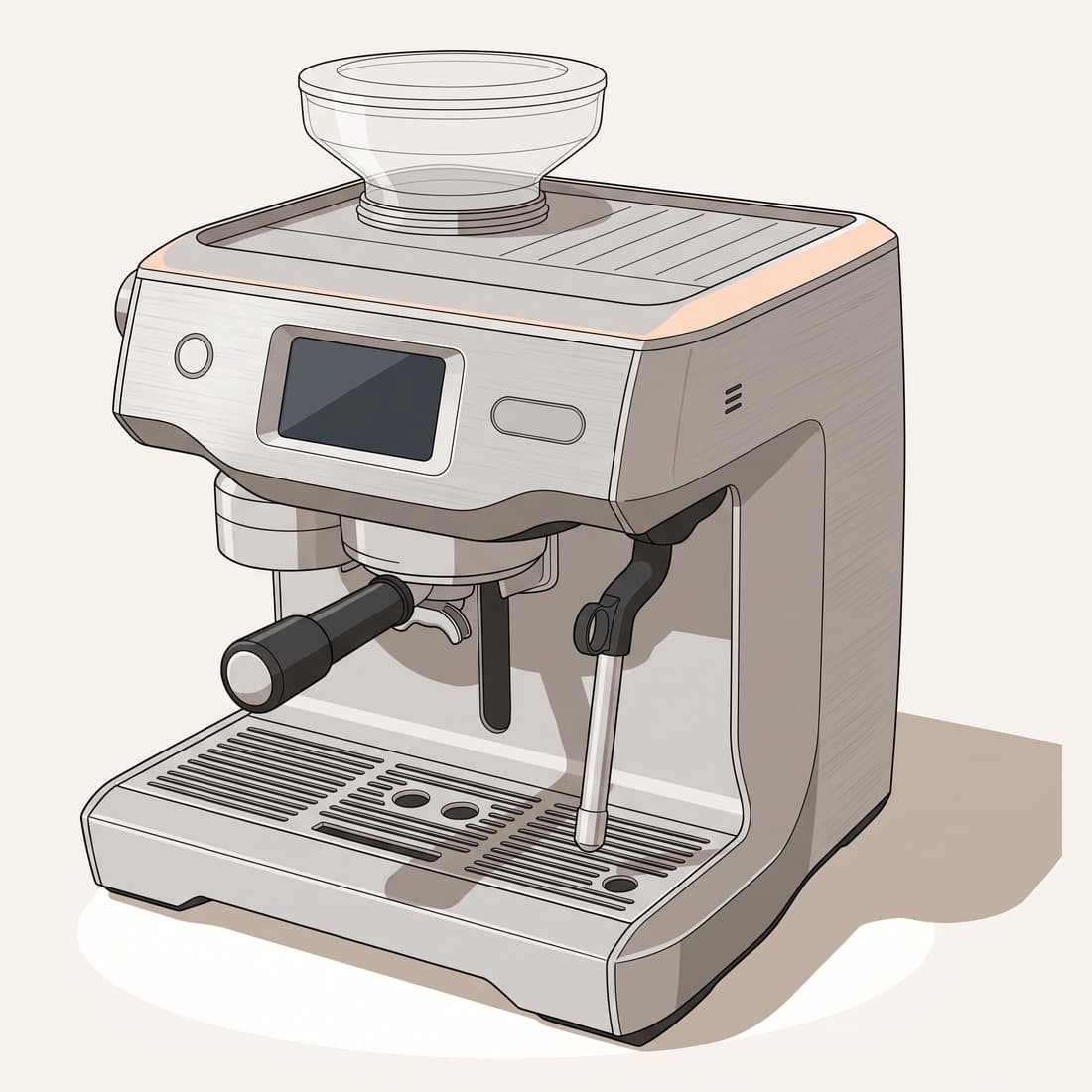 Our drawing of the Breville Oracle Touch, three-quarter view from the front right