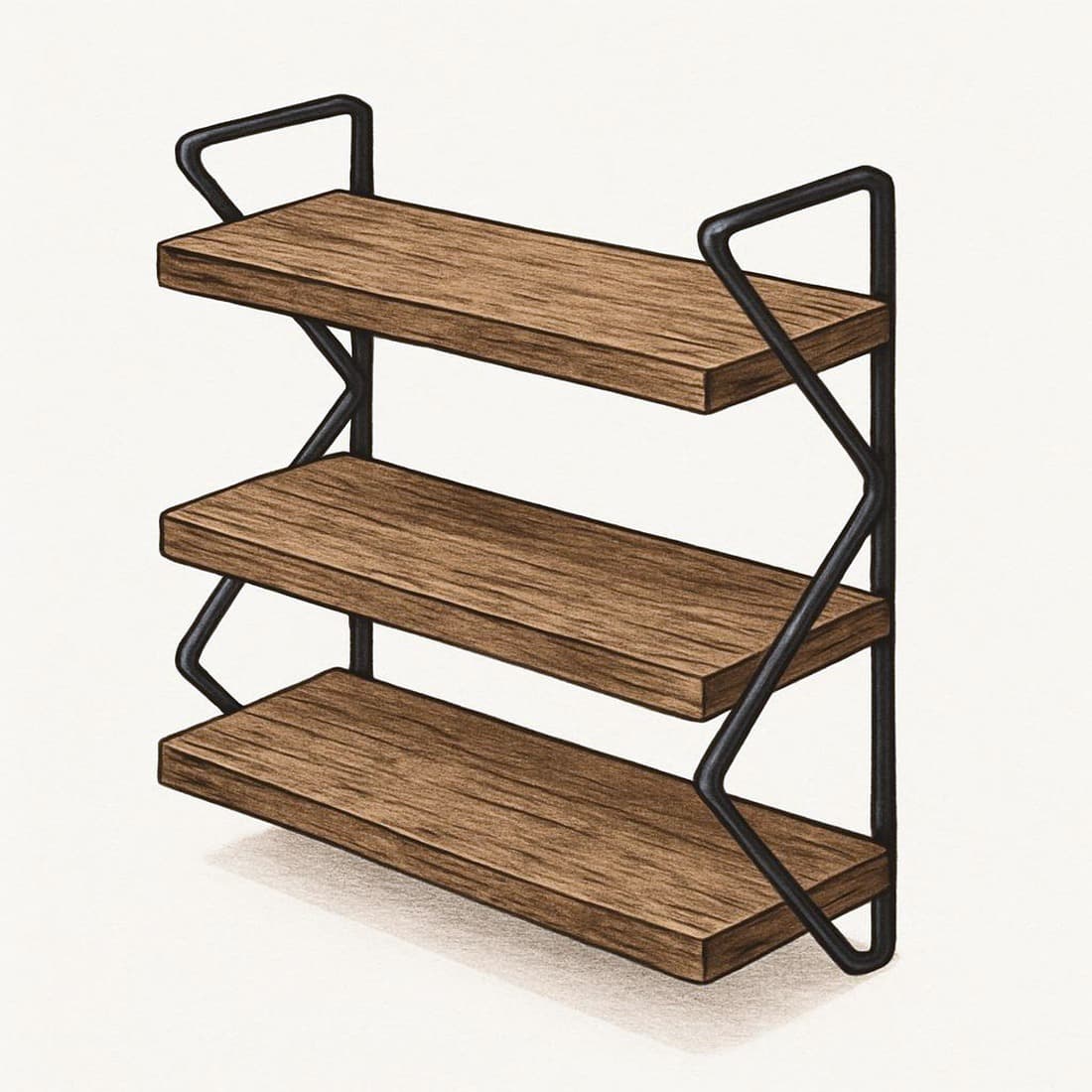 Our drawing of the Danya B Rustic Industrial 3-Tier Zigzag Floating Wall Shelf