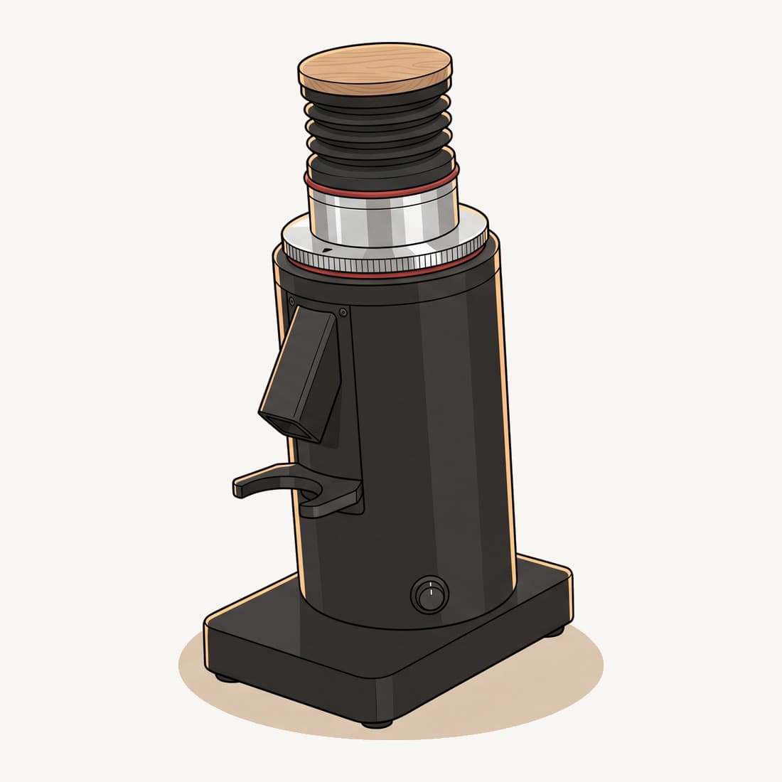 Our drawing of the DF64 Gen 2 single-dose grinder in matte black, three-quarter view from the front right