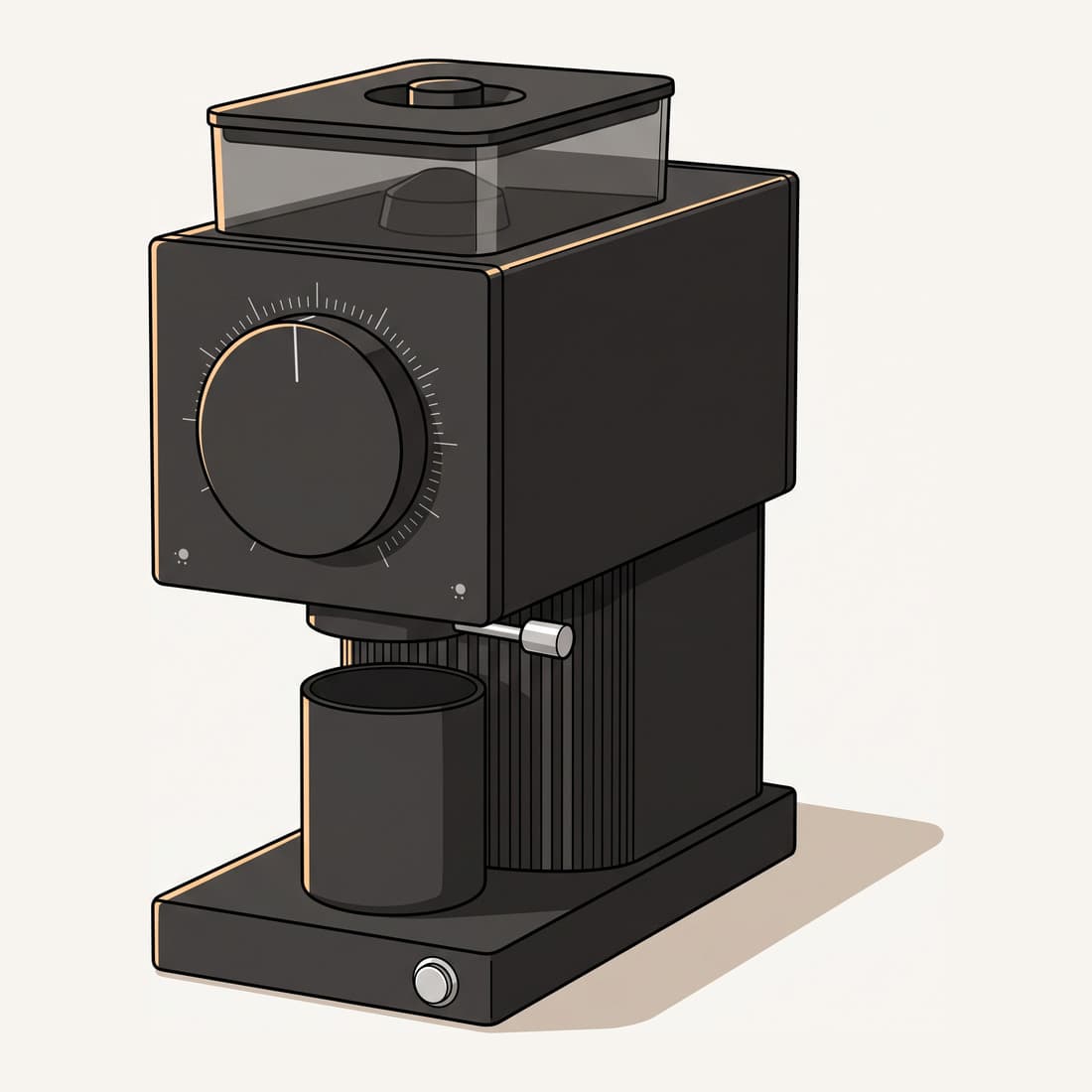 Our drawing of the Fellow Ode Brew Grinder Gen 2, three-quarter view from the front right