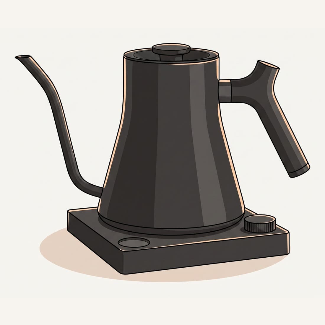 Our drawing of the Fellow Stagg EKG Pro kettle, three-quarter view from the front right