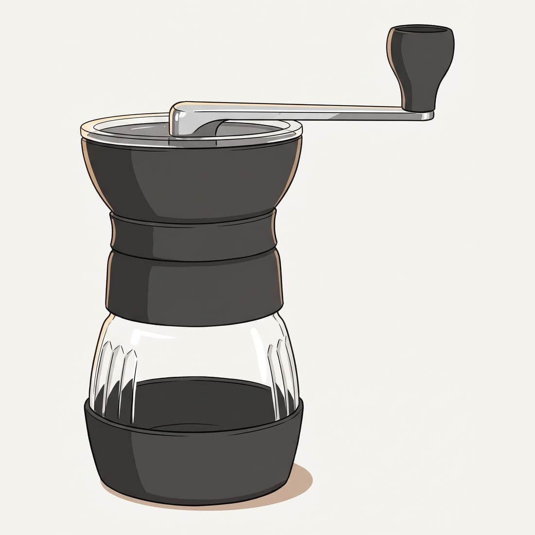 Our drawing of the Hario Skerton Pro ceramic coffee mill, three-quarter view from the front right