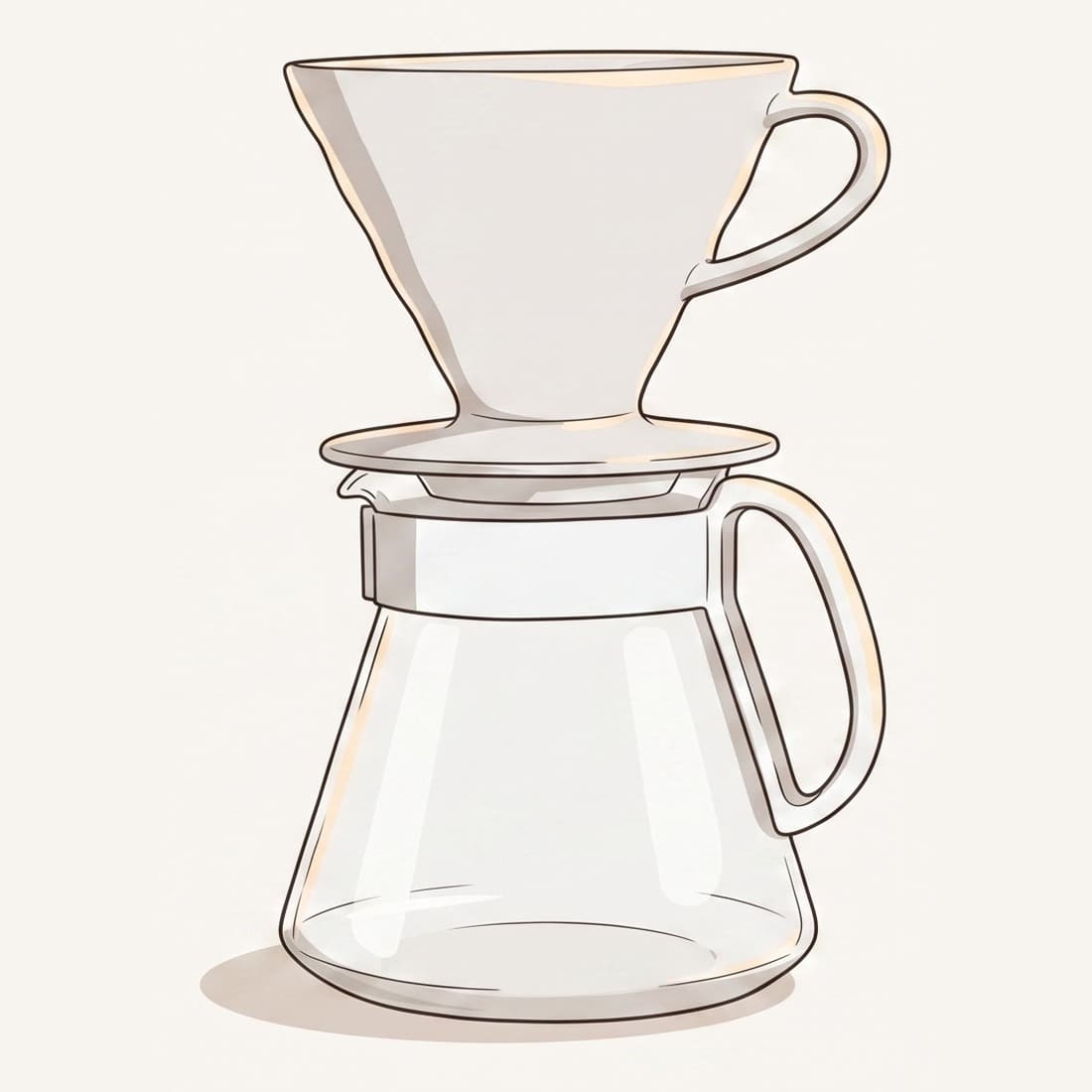 Our drawing of the Hario V60 Ceramic Pour Over Set, three-quarter view from the front right