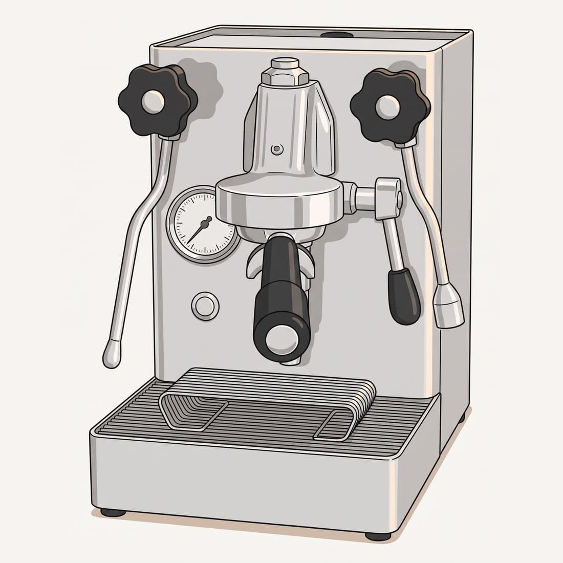 Our drawing of the Lelit Mara X espresso machine, three-quarter view from the front right