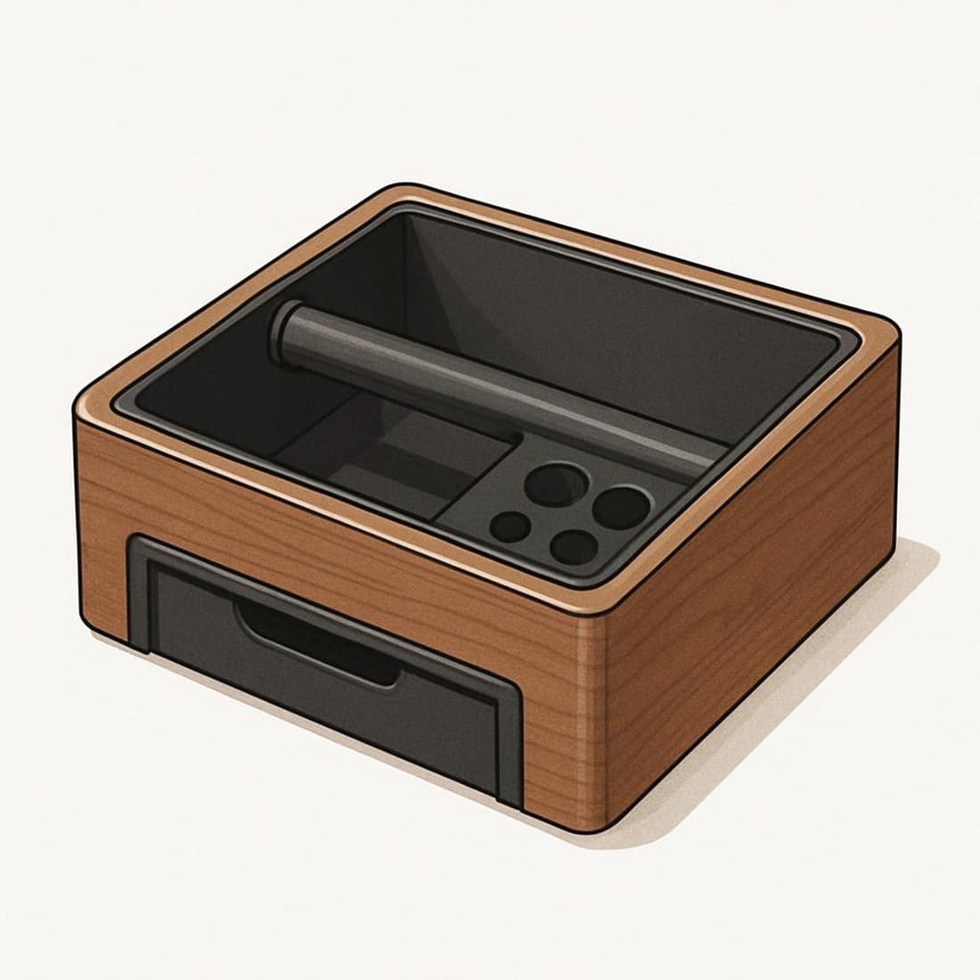Our drawing of the MHW-3BOMBER Espresso Knock Box, Walnut Base
