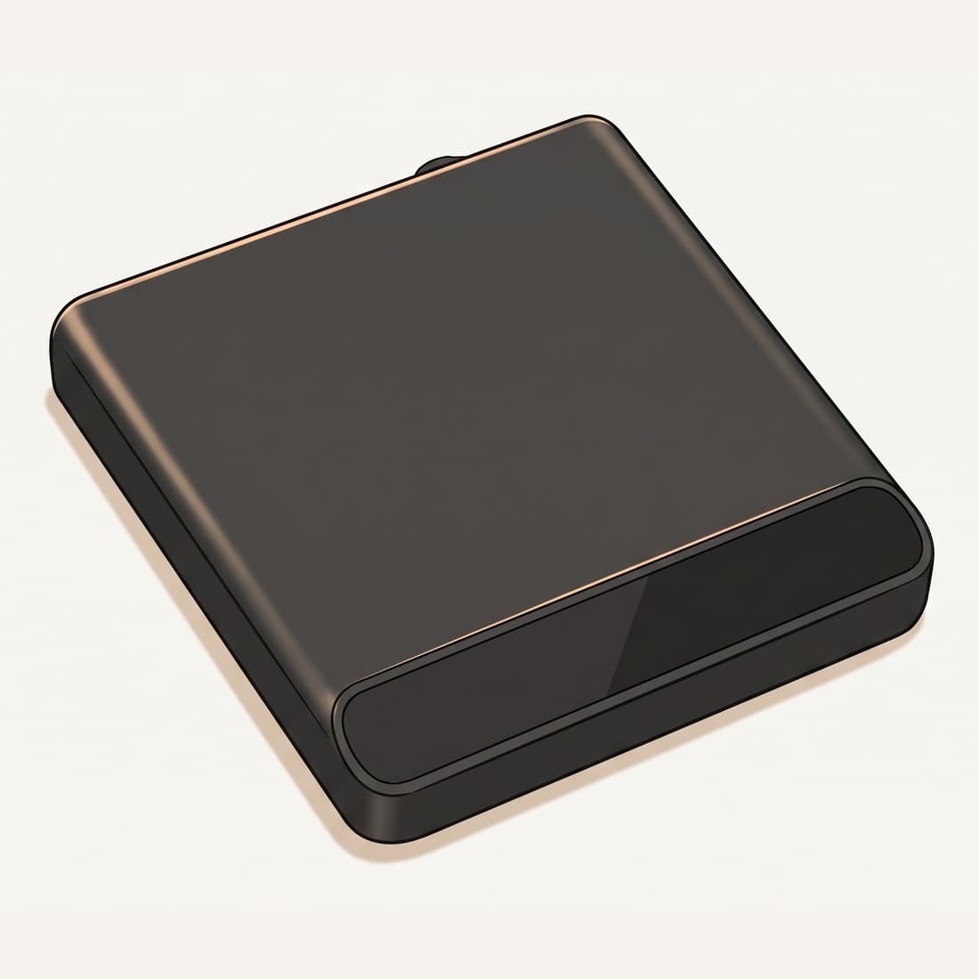 Our drawing of the Normcore Pocket Coffee Scale V3, tilted up on its front edge, three-quarter view from the front right