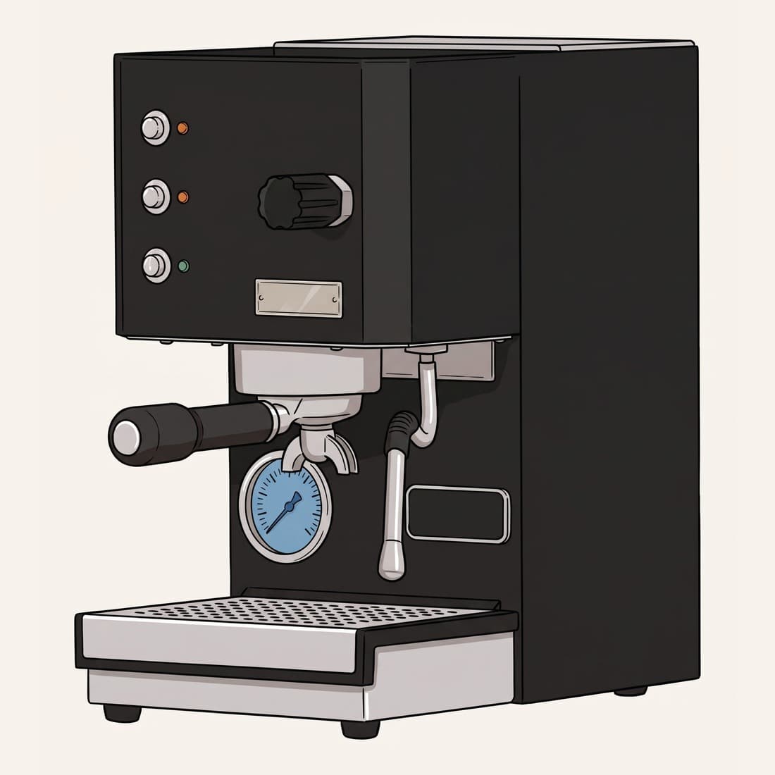 Our drawing of the Profitec GO espresso machine, three-quarter view from the front right